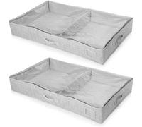 Rangement rembourré en polyester pour sous-matelas - Lot de 2, 91 x 50 x 14 cm, polaire de polyester, fermeture velcro et fenêtre transparente, gris