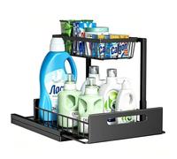 Rangement sous Évier à 2 Étages,Organisateur Coulissant en Acier pour Cuisine, Étagère en L Gain de Place pour Produits de Nettoyage