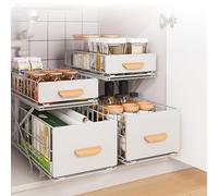 Rangement Sous évier à 2 Niveaux,Organiseur de Cuisine, Étagère sous Évier, Porte-épices,Panier de Rangement Coulissant en métal,pour Cuisine, Salle de Bain,Chambre-40*26*43 cm-blanc (2 pièce)