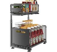 Rangement sous Évier en Métal à 2 Niveaux avec Tiroir de Rangement Coulissant Étagère sous Évier Organiseur pour Cuisine et Label