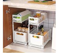 Rangement sous Évier en Métal à 2 Niveaux avec Tiroir de Rangement Coulissant Étagère sous Évier Organiseur pour Cuisine Blanc