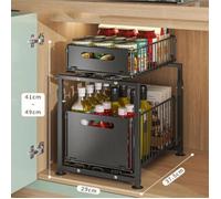 Rangement sous Évier en Métal, Coulissant Organisateur Sous Evier, Organiseur Hauteur Réglable pour Cuisine, Bureau, Bain, Noir
