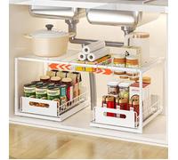 Rangement sous Evier, Extensible Organisateur à 2 Niveaux en Métal, Ajustable Coulissant Tiroir Étagères pour Placard Meuble