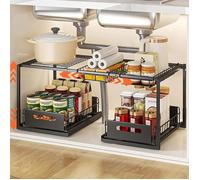 Rangement Sous Evier Extensible Organisateur à 2 ux en Métal Hauteur Réglable Coulissant Tiroir Noir B-Style B-S ETAGERE DE PLACARD