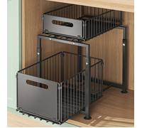 Rangement Sous Evier Meuble cuisine salle de bain - Noir - Coulissant - Acier inox - Organisateur tiroir 2 niveaux