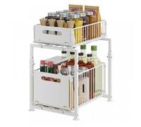 Rangement Sous Evier, Rangement Cuisine à 2 Niveaux Extensible, Organisateur Placard pour Salle de Bain cuisine, Blanc