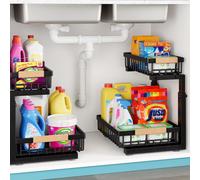 Rangement sous le lavabo, métal, lot de 2, organisateur de placard multifonctionnel à 2 niveaux