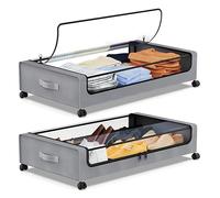 Rangement sous le lit avec roulettes, rangement roulant sous le lit, grande capacité couvercle transparent cadre en métal poignée portable, tiroir de conteneur sous le lit pour chaussures de vêtements