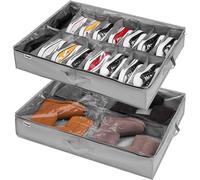 Rangement sous lit - Set de 2 boîtes à chaussures - 16 paires de chaussures et 4 paires de bottes - 78,5 x 61 x 15 cm - Transparent avec séparateurs