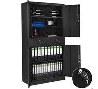 Rangement - TECTAKE - Armoire de classement COSMO avec 2 tiroirs verrouillables, en acier laqué, 40 x 80 x 180 cm - Noir/Noir