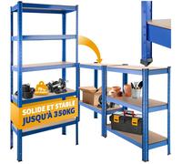 Rangement - TECTAKE - Étagère charges lourdes, 5 tablettes bords arrondis, patins plastique, 350 kg max, 75,5 x 30,5 x 172 cm - Bleu