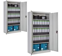 Rangement - TECTAKE - Lot de 2 armoires de classement en métal et acier revêtu par poudre 4 étagères, 180 x 90 x 40 cm - Gris