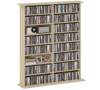 HOMCOM Rangements pour CD et DVD, meuble de rangement multimédia, capacité 720 CD/396 DVD et Blu-ray, 16 compartiments et 12 étagères réglables, pour salon, chambre, 106,5x24x126,3cm, naturel