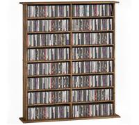 HOMCOM Rangements pour CD et DVD 106,5x24x126,3cm Brun Rustique | Meuble de Rangement Multimédia, Capacité 720 CD/396 DVD et Blu-ray, 16 compartiments, 12 Étagères Réglables, Salon, Chambre