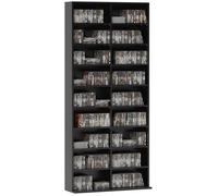 HOMCOM Rangements pour CD et DVD 18 Compartiments 78,5x24x175cm Noir | Meuble de Rangement Multimédia, Capacité Max. 640 CD/360 DVD et 430 Blu-ray, 14 Étagères Réglables, Salon, Chambre