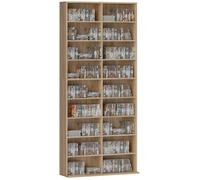 HOMCOM Rangements pour CD et DVD 18 Compartiments 78,5x24x175cm Naturel | Meuble de Rangement Multimédia, Capacité Max. 640 CD/360 DVD et 430 Blu-ray, 14 Étagères Réglables, Salon, Chambre