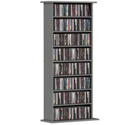 HOMCOM Rangements pour CD et DVD 58x24x126,3cm Gris | Meuble de Rangement Multimédia, Capacité Max. 360 CDs/185 DVDs et Blu-ray, 8 Compartiments et 6 Étagères Réglables