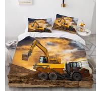 RANIEL Housse de Couette 200x200 Pelleteuse, Parure de Lit Machines 2 Personnes en Microfibre Douce et Respirante Ensemble de Literie avec 2 Taie d'oreiller 65x65 cm avec Zippée