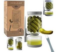 RANJI - Pot à Cornichon Retournable avec Pique Inclus - Bocal Sablier en Verre Hermétique Sans BPA (1300ml) Gris