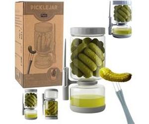 RANJI - Pot à Cornichon Retournable avec Pique Inclus - Bocal Sablier en Verre Hermétique Sans BPA (1300ml) Gris