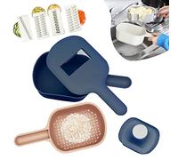 RANJI® Service à pates/riz multifonction transportable - 4 en 1 Râpe à légumes, fromages, plat et passoire/égouttoir - 4 lames - Mandoline (carottes, pommes de terre, concombre, gruyère) (Bleu)