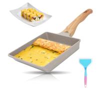 RANJIMA Poele Omelette Japonaise, Tamagoyaki Poêle à Omelette Rectangulaire Japonaise avec Manche en Bois, Revêtement Antiadhésif Poêle à œufs en Aluminium pour Induction et Cuisinière à Gaz, 19x16cm