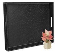 Ranslen Plateau de service avec poignées, 50,8 x 40,6 cm, plateau porte-bougie pour table basse ottomane, petit déjeuner, plateau décoratif noir, décoration d'intérieur