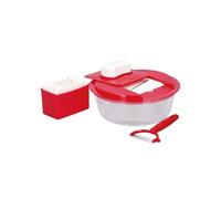 Râpe 7 en 1 avec Récipient Eplucheur Multifonction 6 Lames Tranchant Rouge