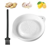 Râpe à ail et gingembre Assiette en céramique avec brosse de nettoyage, parfaite pour fruits, légumes, épices et aliments pour bébé - Blanc