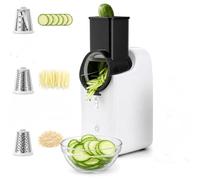 Râpe à fromage électrique 3 en 1, trancheuse à légumes électrique et râpe, machine à salade avec 3 formes différentes de lames et base d'aspiration puissante, mini broyeur de légumes électrique