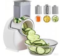 Râpe à fromage électrique, coupeur de salade multi-fruits pour légumes, hachoir rotatif électrique 50 W avec lames coniques en acier inoxydable pour la maison et la cuisine (blanc)