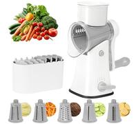 Râpe à Fromage Rotative, Râpe à Légumes Manuelle, Rapeuse Fromage | avec 5 Lames de Tambour Détachables, Mandoline de Cuisine Manuelle Multifonction pour Fromage, Concombre, Carotte, Noix