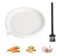 Râpe à gingembre en céramique blanche avec brosse pour ail et épices | Dents triangulaires rainures et bec verseur recueillent jus et pâte fine la surface émaillée se rince facilement