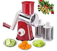 Râpe À Légumes Rotative - 3 Lames Acier Inoxydable - Multifonction Pour Fruits Et Fromage - Rouge