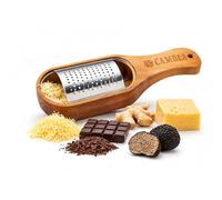 Râpe de cuisine en bois CAMBLA avec réservoir - Râpe manuelle pour fromage, citron, gingembre et chocolat - Acier inoxydable et bois naturel - Design élégant et durable