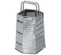 Râpe de cuisine hexagonale en acier inoxydable Unyqoos® – 6 surfaces de râpage, couleur argent, compatible lave-vaisselle, ergonomique, avec système de suspension, idéale pour le fromage et les légume
