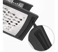 Râpe de cuisine Unyqoos® avec bac de récupération – double face (fine et grossière), base antidérapante, lavable au lave-vaisselle, en acier inoxydable et en plastique noir