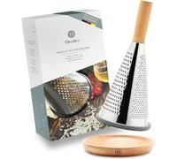 Râpe de cuisine Unyqoos® en forme de cône, avec bol en bois et anneau en caoutchouc antidérapant, en acier inoxydable, idéale pour le parmesan, les légumes et les pommes de terre