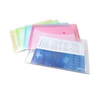 Rapesco 0696 ECO Pochette à Bouton Pression Recy A4+, Lot de 5 | Couleurs Pastel Transparentes Assorties