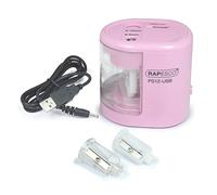Rapesco 1446 PS12-USB Taille-Crayon Électrique Automatique, Rose Pastel | à Utiliser avec Câble USB (inclus) ou Piles (non inclus)