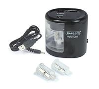 Rapesco 1449 PS12-USB Taille-Crayon Électrique Automatique, Noir | à Utiliser avec Câble USB (inclus) ou Piles (non inclus)
