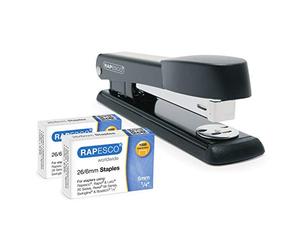 Rapesco 1602 Marlin Agrafeuse et 2000 Agrafes 26/6 mm, Noir | Protection Antibactérienne Germ-Savvy