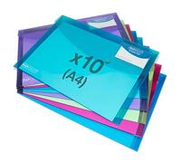 Rapesco 1681 ECO Pochette à Bouton Pression Recy ID, A4, Lot de 10 | Couleurs Transparentes Assorties