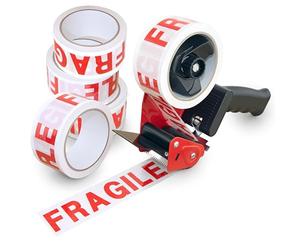Rapesco 1682 Dévidoir de Ruban Adhésif d'Emballage 960 et 5 Rouleaux | Fournie avec 5 Rubans d’Emballage “FRAGILE", Protection Antibactérienne Germ-Savvy