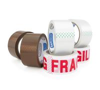 RAPESCO 1687 Assortiment Rouleaux de Ruban Adhésif d’Emballage, Lot de 6 | 50 mm x 50 m, 2 x Marron, 2 x Transparent, 2 "FRAGILE"