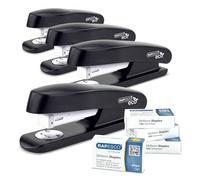 Rapesco 1756 4 Agrafeuses Demi-Bande ECO et 4000 Agrafes 26/6 mm,Noir | Capacité 20 Feuilles, 4 Boîtes de 1000 Agrafes, Business Pack, Protection Antibactérienne Germ-Savvy