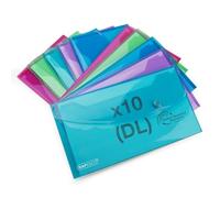 Rapesco 1844 ECO Pochette à Bouton Pression Recy DL, Lot de 10 | Couleurs Transparentes Assorties