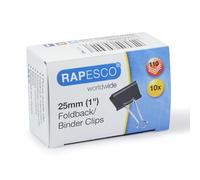 Rapesco FBC250B1 Pinces à Double Clip 25 mm, Noir, Lot de 10