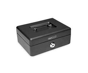 Rapesco SB0006B1 Caisse à Monnaie en Métal avec Serrure, 15 cm, Noir | 3 Clés et Plateau Amovible