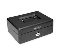 Rapesco SB0010B1 Caisse à Monnaie en Métal avec Serrure, 25 cm, Noir | 3 Clés et Plateau Amovible
